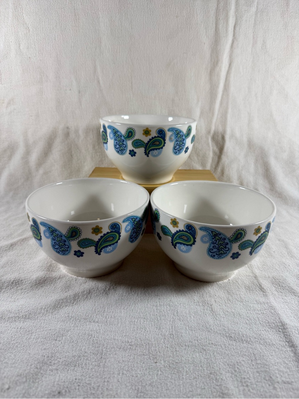 Royal Norfolk Stoneware Blue Paisley Ceral Soup Bowls - Set of 3